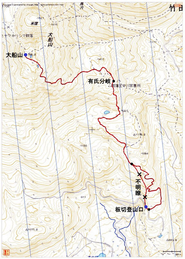 板切登山口〜大船山（九重連山）登山ルートマップ