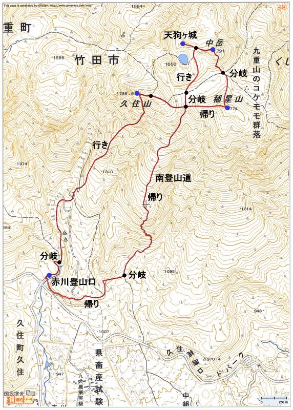 2009.12.02　久住山・中岳（九重連山・大分）ルートマップ