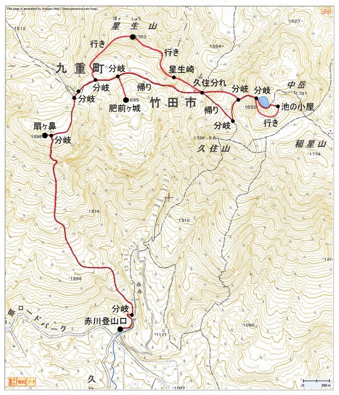 2009.12.07　星生山（九重連山・大分）ルートマップ