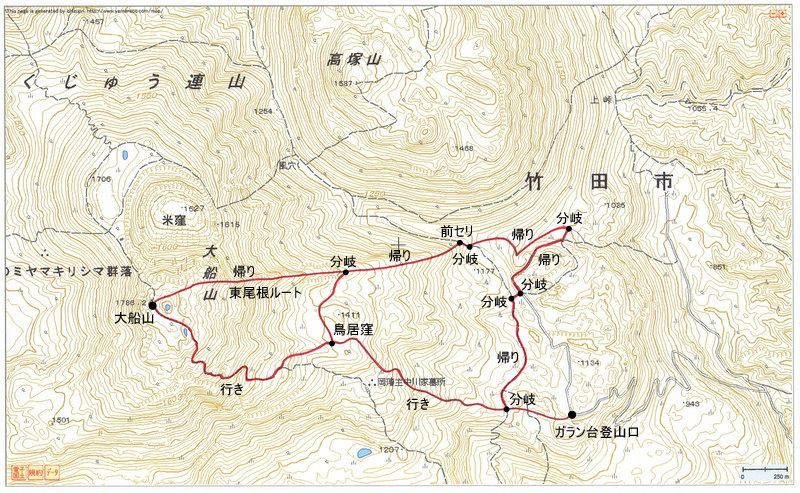 2010.03.08　大船山（九重連山・大分）ルートマップ