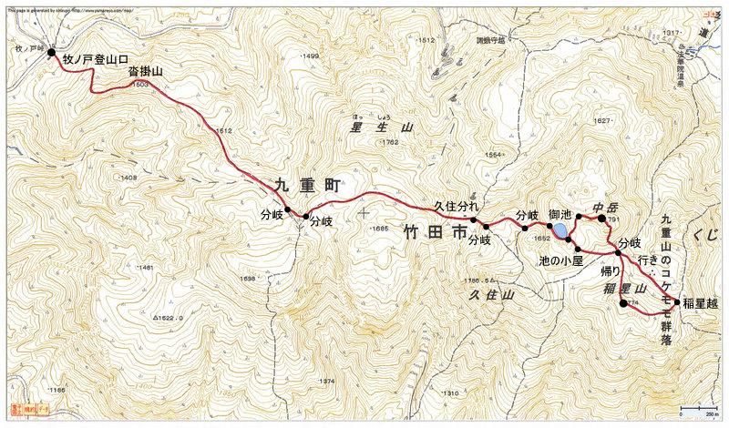 2010.03.19　中岳（九重連山・大分）ルートマップ