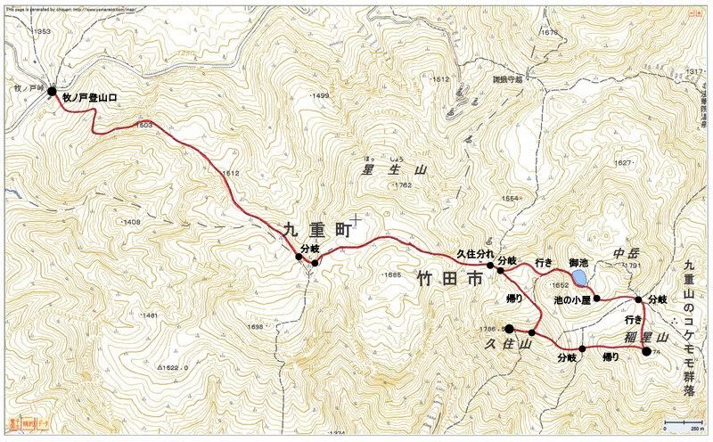 2010.03.27　稲星山（九重連山・大分）ルートマップ