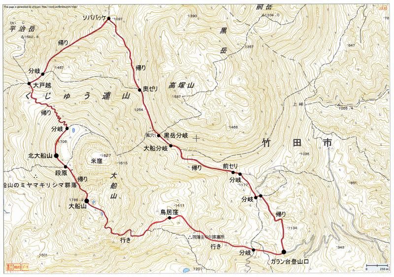 2010.04.08　大船山（九重連山・大分）ルートマップ