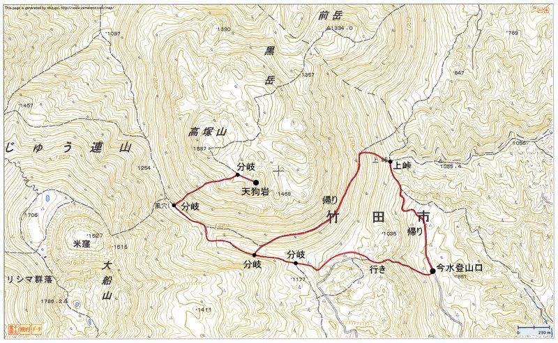 2010.04.14　黒岳・天狗岩（九重連山・大分）ルートマップ