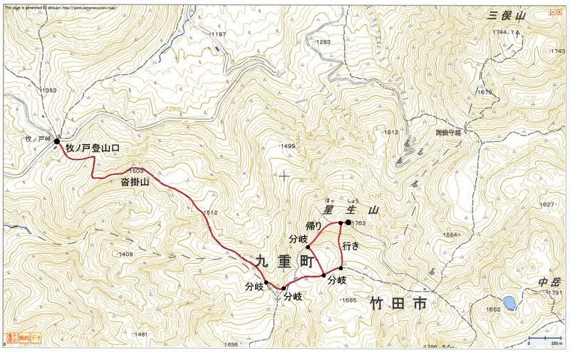 2010.04.21　星生山（九重連山・大分）ルートマップ