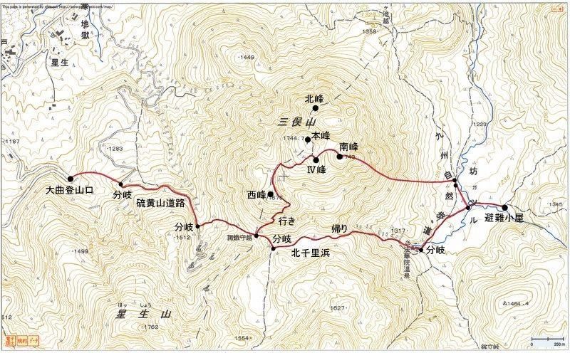 2010.04.25　三俣山（九重連山・大分）ルートマップ