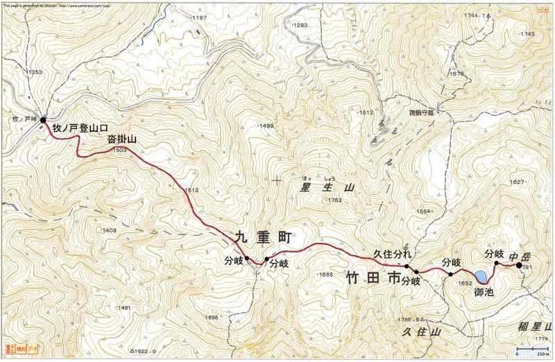 2010.05.02　中岳（九重連山・大分）ルートマップ
