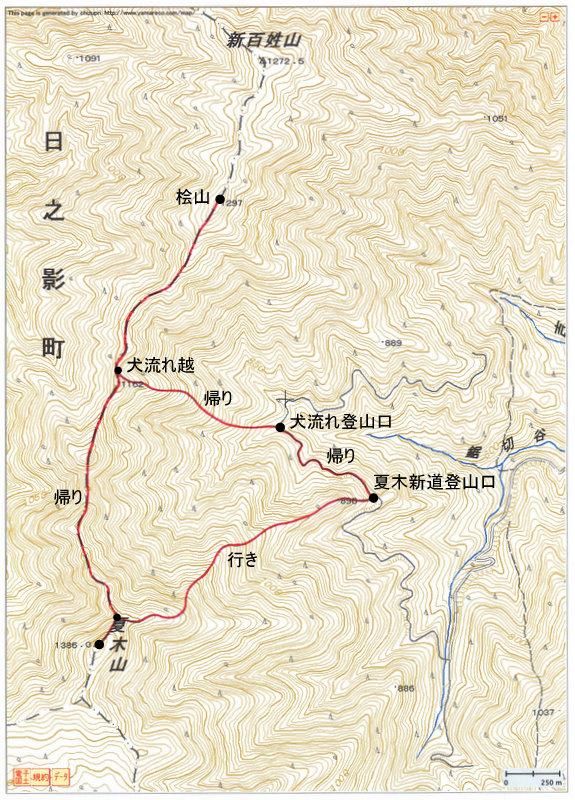2010.05.08　夏木山（傾山系・大分）ルートマップ