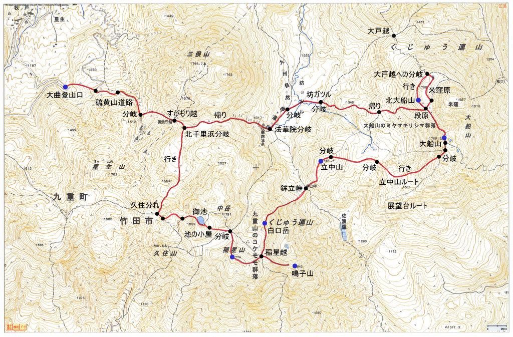 2010.06.24　稲星山（九重連山・大分）ルートマップ