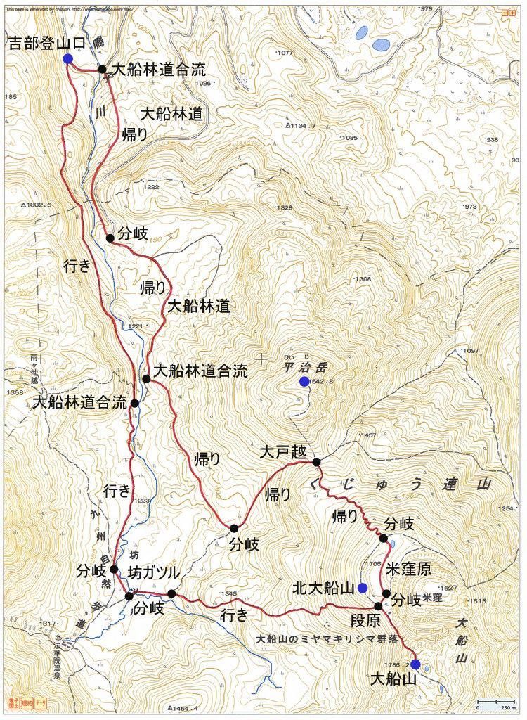 2010.07.07　大船山（九重連山・大分）ルートマップ