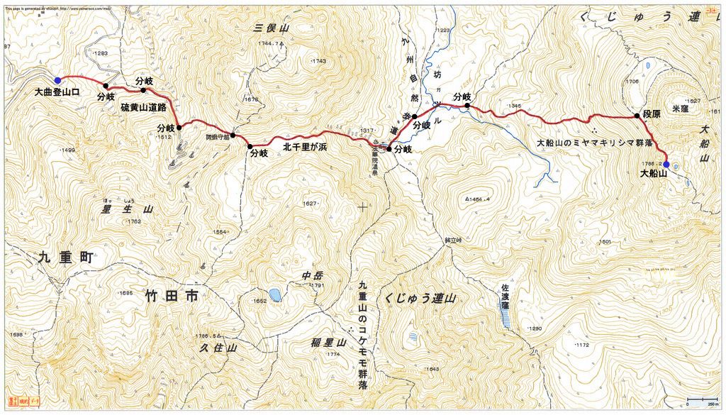 2010.09.04　大船山（九重連山・大分）ルートマップ