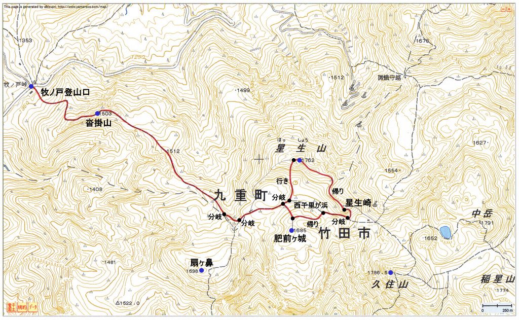 2010.09.11　星生山（九重連山・大分）ルートマップ