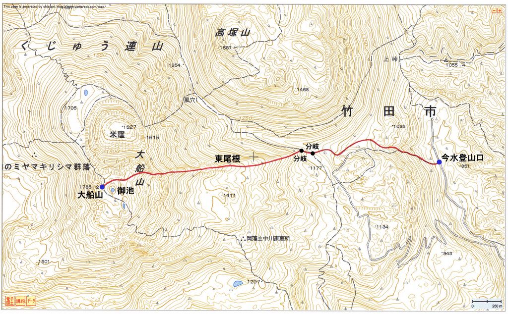 2010.10.19　大船山（九重連山・大分）紅葉登山ルートマップ
