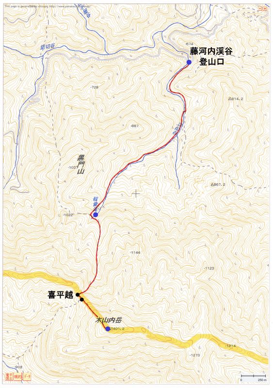 2010.11.11　木山内岳（祖母傾山系・大分・宮崎）紅葉登山ルートマップ