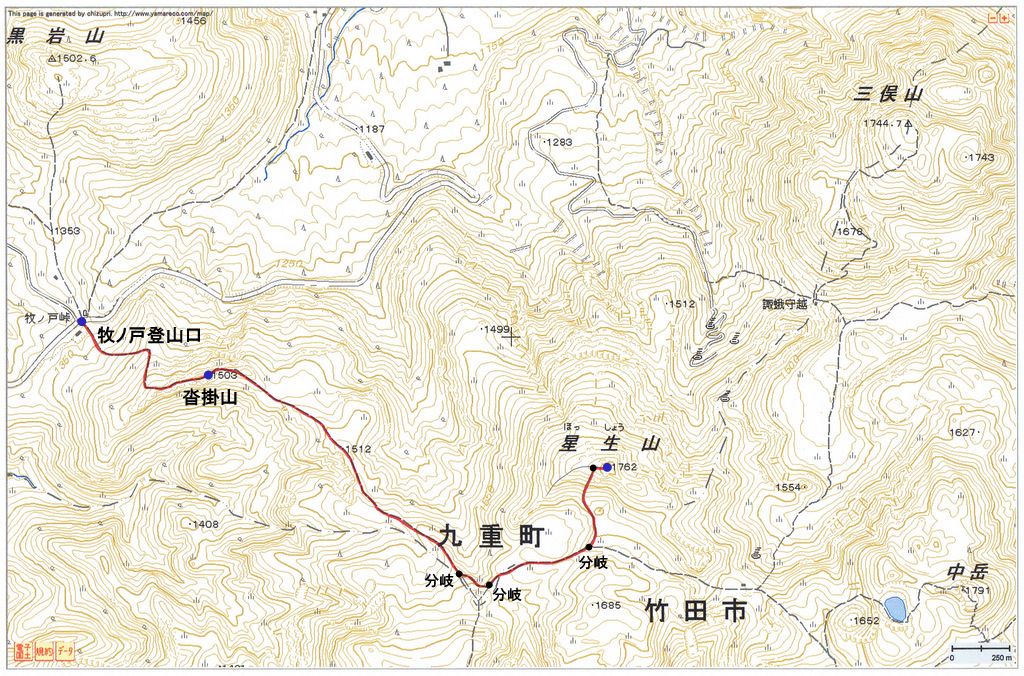 2010.12.05　星生山（九重連山・大分）夕駆け登山ルートマップ