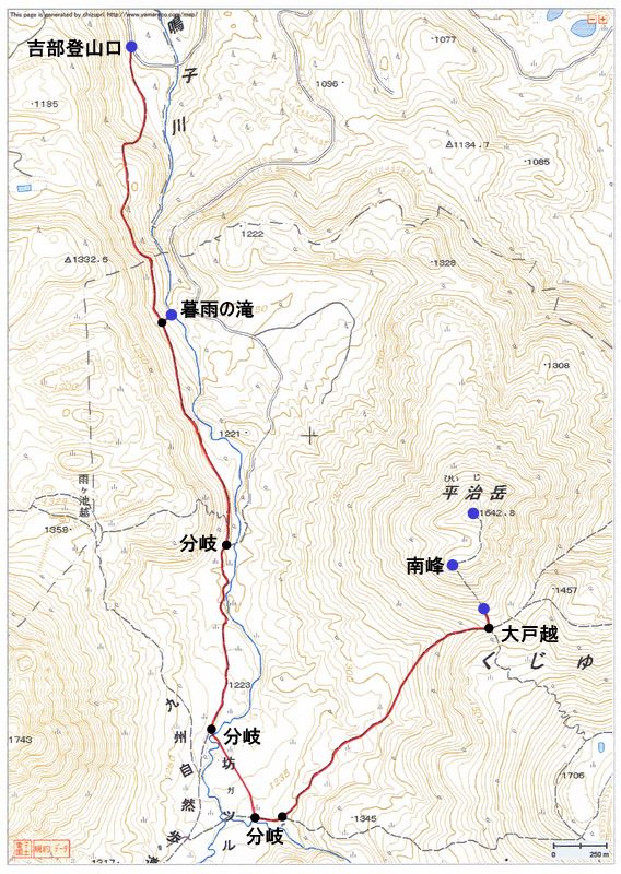2011.01.10　平治岳（九重連山・大分）ルートマップ