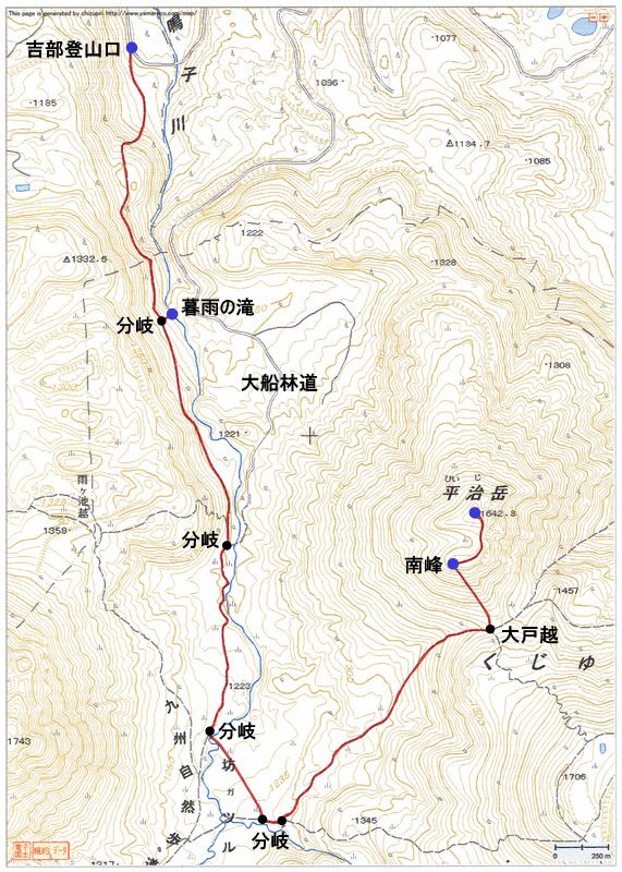 2011.02.07　平治岳（九重連山・大分）ルートマップ