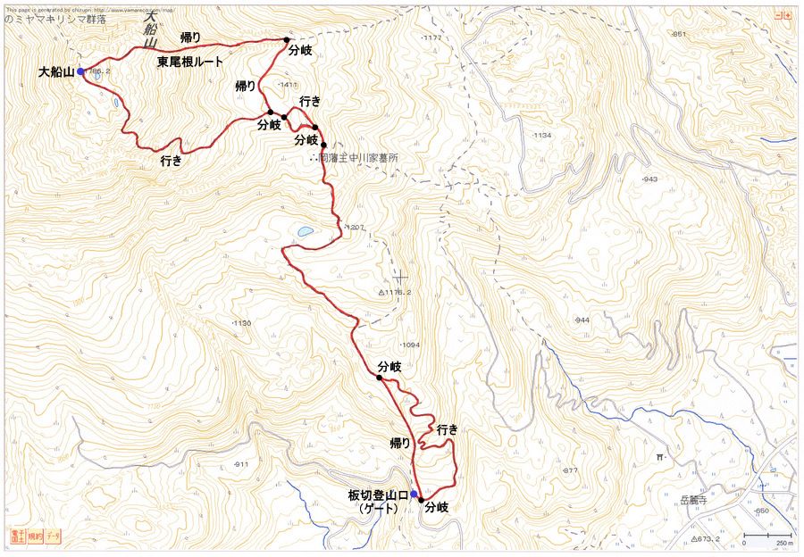 2011.04.29　大船山（九重連山・大分）ルートマップ