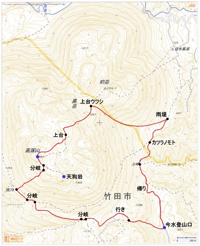 2011.05.22　黒岳（高塚山・九重連山・大分）ルートマップ