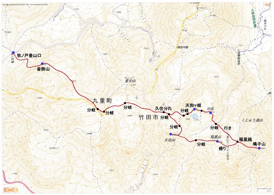 2011.06.30　鳴子山（九重連山・大分）ルートマップ