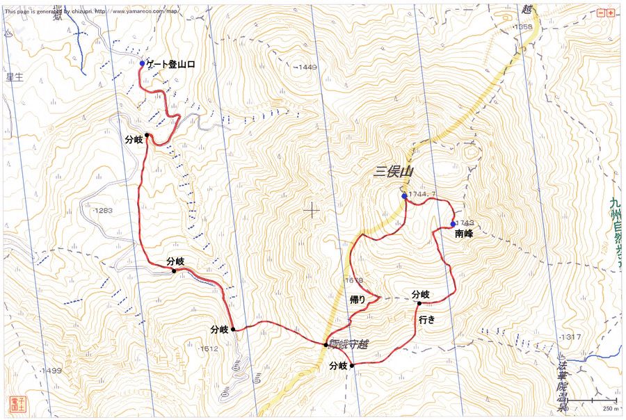 2011.09.25　三俣山（九重連山・大分）ルートマップ
