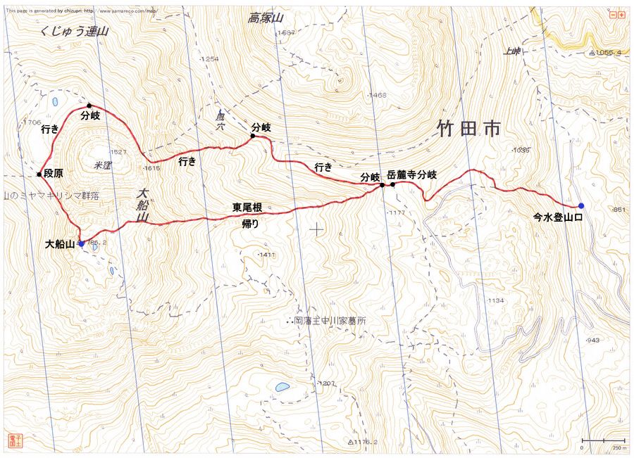 2011.10.18　大船山（九重連山・大分）ルートマップ