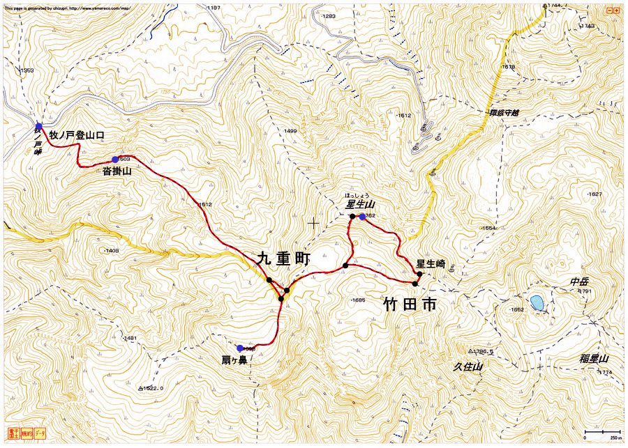 2012.02.20　扇ヶ鼻・星生山（九重連山・大分）登山ルートマップ